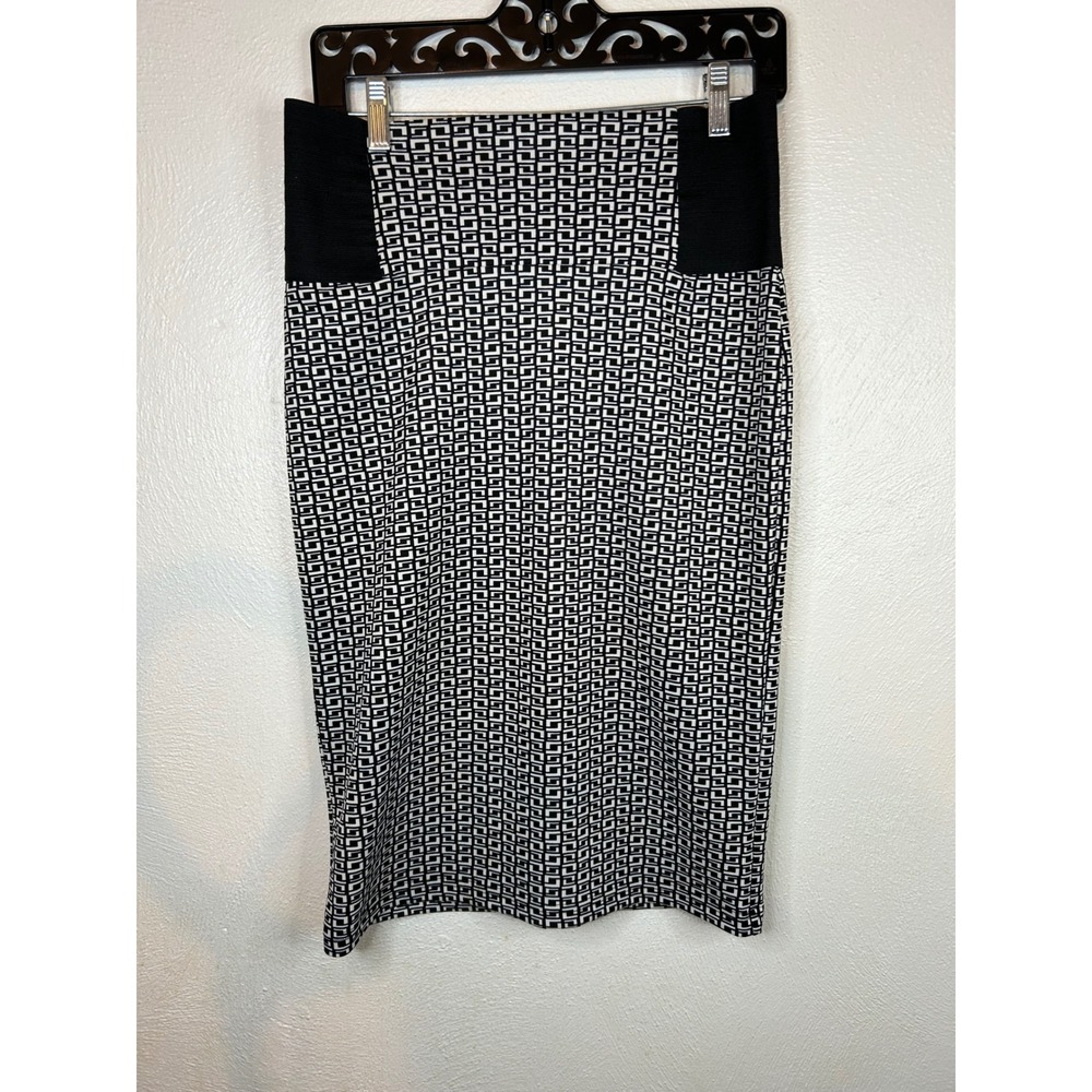 Tess Valia Sportswear Black White Geometric Greek Key Pencil Skirt Womens Large